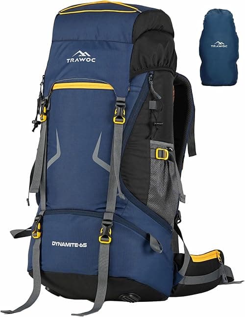 TRAWOC DYNAMITE 65L Travel Backpack for Hiking Trekking Bag Camping Rucksack for Men & Women with Rain Cover/Shoe Compartment MHK002 on Amazon.ae - Price Tracker