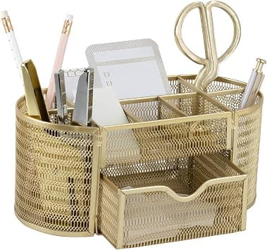 BLU MONACO Beautiful Gold Desk Organizer - Made of Metal with Gold Finish - Gold Desk Accessories - Storage for Paper and Office Supplies - Desk Organizer Gold - Storage for Home or Office على Amazon.ae - متتبع الأسعار