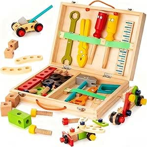KIDWILL Tool Kit for Kids, Wooden Tool Box with Building Toy Set Creative DIY Educational Construction (Pack of 33) on Amazon.ae - Price Tracker