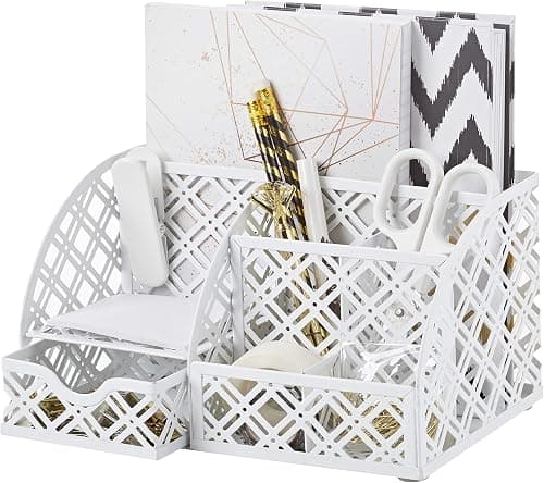 Exerz Desk Organiser/Mesh Desk Tidy Caddy/Pen Holder/Multifunctional Organiser With 7 Compartments (White) on Amazon.ae - Price Tracker
