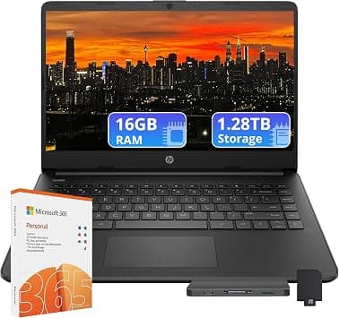HP Flagship 14" HD Laptop with 1 Year Office 365 | 16GB RAM | 1.28TB Storage(128GB EMMC & 160GB Docking Station Set & 1TB Cloud Storage) | Intel 4-Core Processor | Webcam | Wi-Fi | Windows 11 | Black على Amazon.ae - متتبع الأسعار