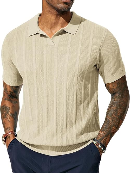 PJ PAUL JONES Mens Polo Shirts Textured Knit V-Neck Summer Shirts on Amazon.ae - Price Tracker