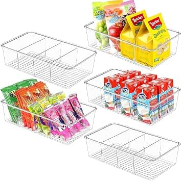 HOOKOR 4Pack Clear Food Storage Organizer Bins for Pantry, Kitchen, Fridge, Cabinet Organization and Storage, 4 Compartment Holder for Packets, Snacks, Spice Packets - متتبع أسعار Amazon.sa