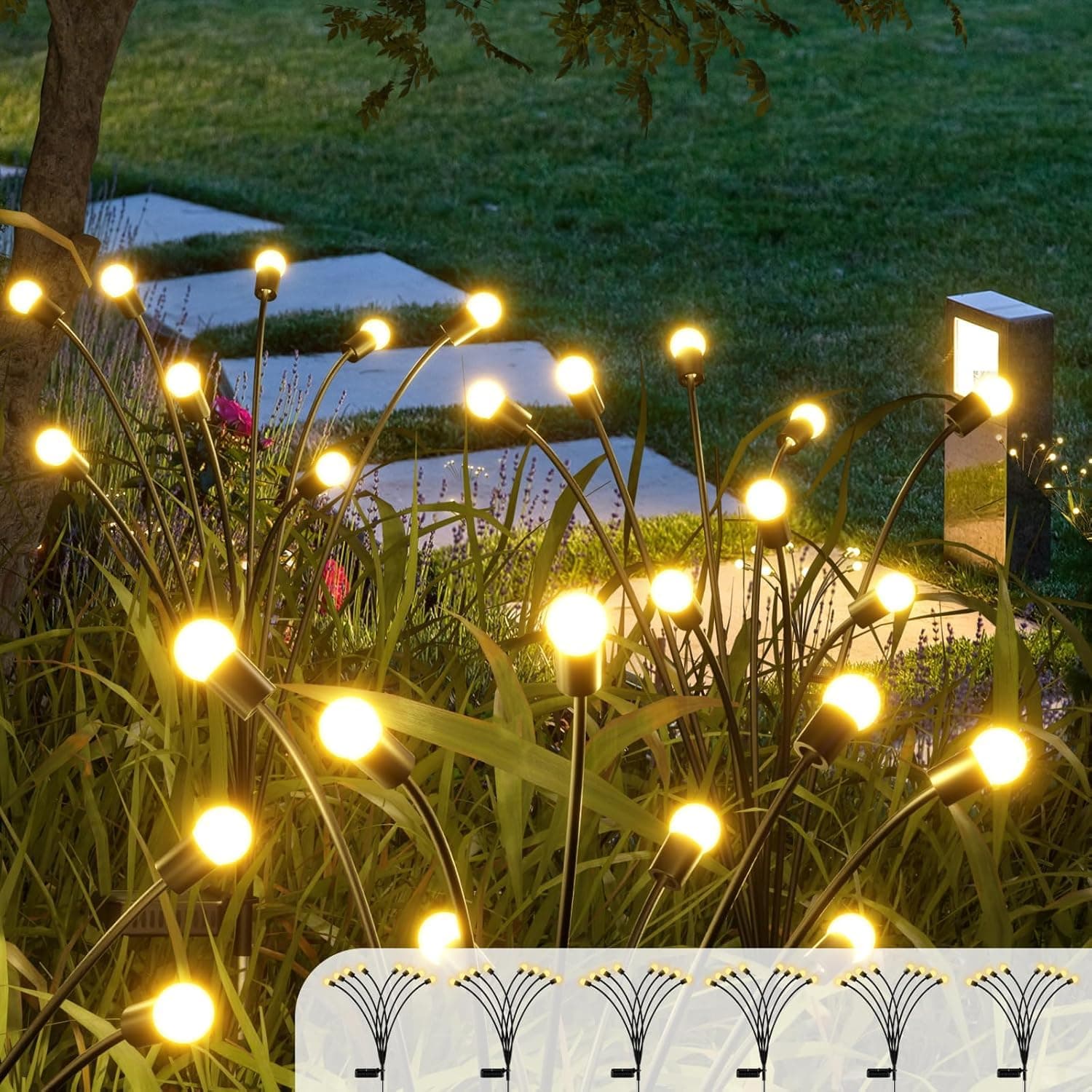 MclleHome 6Pack 8LED Solar Powered Firefly Lights,Outdoor Waterproof,Starburst Swaying Solar Lights, Garden Lights for Path Landscape Outdoor Decorative Lights( White Warm ) on Amazon.ae - Price Tracker