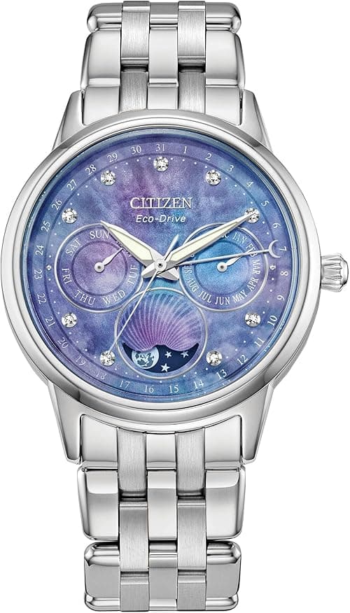Citizen Women's Eco-Drive Calendrier, Moon Phase Diamond Accents Dial, Stainless Case and Bracelet Watch, Month/Day/Date on Amazon.ae - Price Tracker