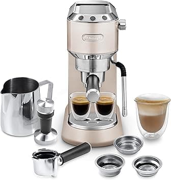 De'Longhi Dedica Arte Espresso Machine - MyLatteArt Milk Foam Nozzle, 15 BAR Pressure, Steel Tamper Included, Beige Gold - Create Perfect Espresso, Cappuccinos, and Latte Art at Home - EC885.BG on Amazon.ae - Price Tracker