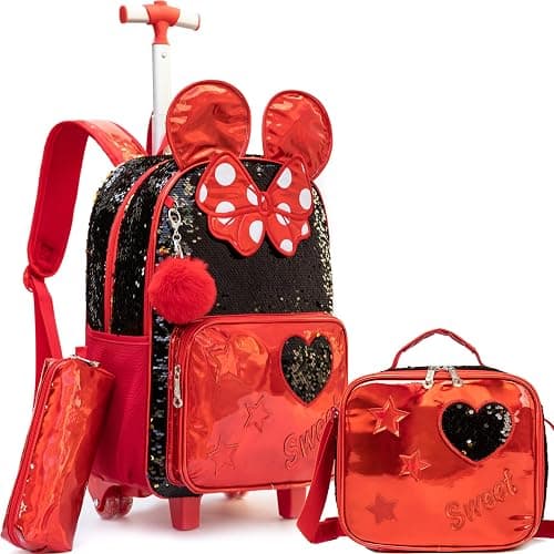 Meetbelify Rolling Backpack for Girls School Backpack with Lunch Box for Elementary Student Wheels Roller Trolley Luggage على Amazon.ae - متتبع الأسعار