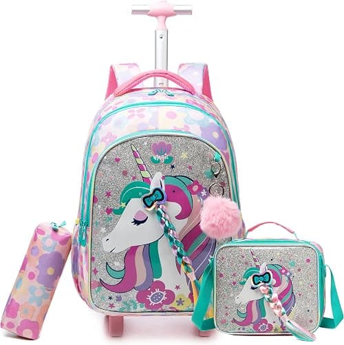 Rolling Backpack for Kids with Wheels Backpacks for Kids Travel Bags 3PCS Girls and Boys Backpack with Lunch Box على Amazon.ae - متتبع الأسعار