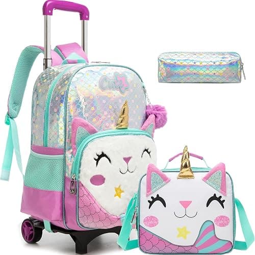 Meetbelify Girls Cute Backpack with Wheels for Elementary Students Kids Black Travel Luggage on Amazon.ae - Price Tracker