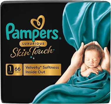 Pampers Luxurious Skin Touch – Premium Diapers with Luxurious Velvety Softness Inside Out, Size 1, 2-5kg, 66 Premium Diapers for Newborns - Best Deal Finder