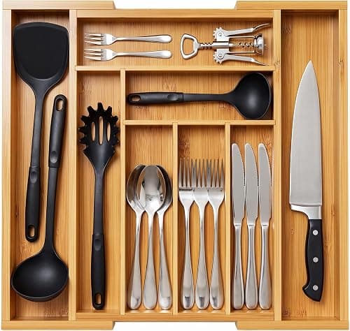 Oasisgalore 6-8 grid Expandable Bamboo Cutlery Tray Organiser for Kitchen, Silverware Drawer Organiser Spoon Utensils Trays Organizer for Kitchen Drawer on Amazon.ae - Price Tracker