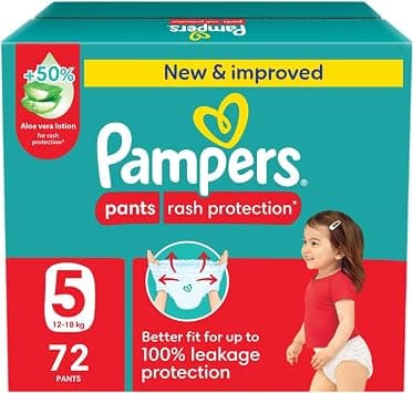 Pampers Rash Protection, Size 5, 12-18 kg, Jumbo Box, 72 Diaper Pants - متتبع أسعار Amazon.sa