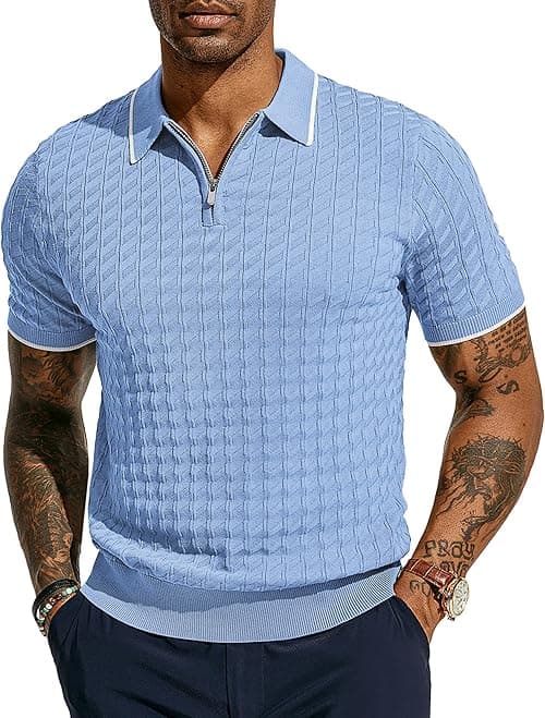 PJ PAUL JONES Men's Knit Polo Shirts Short Sleeve Quarter Zip Polo Shirt on Amazon.ae - Price Tracker
