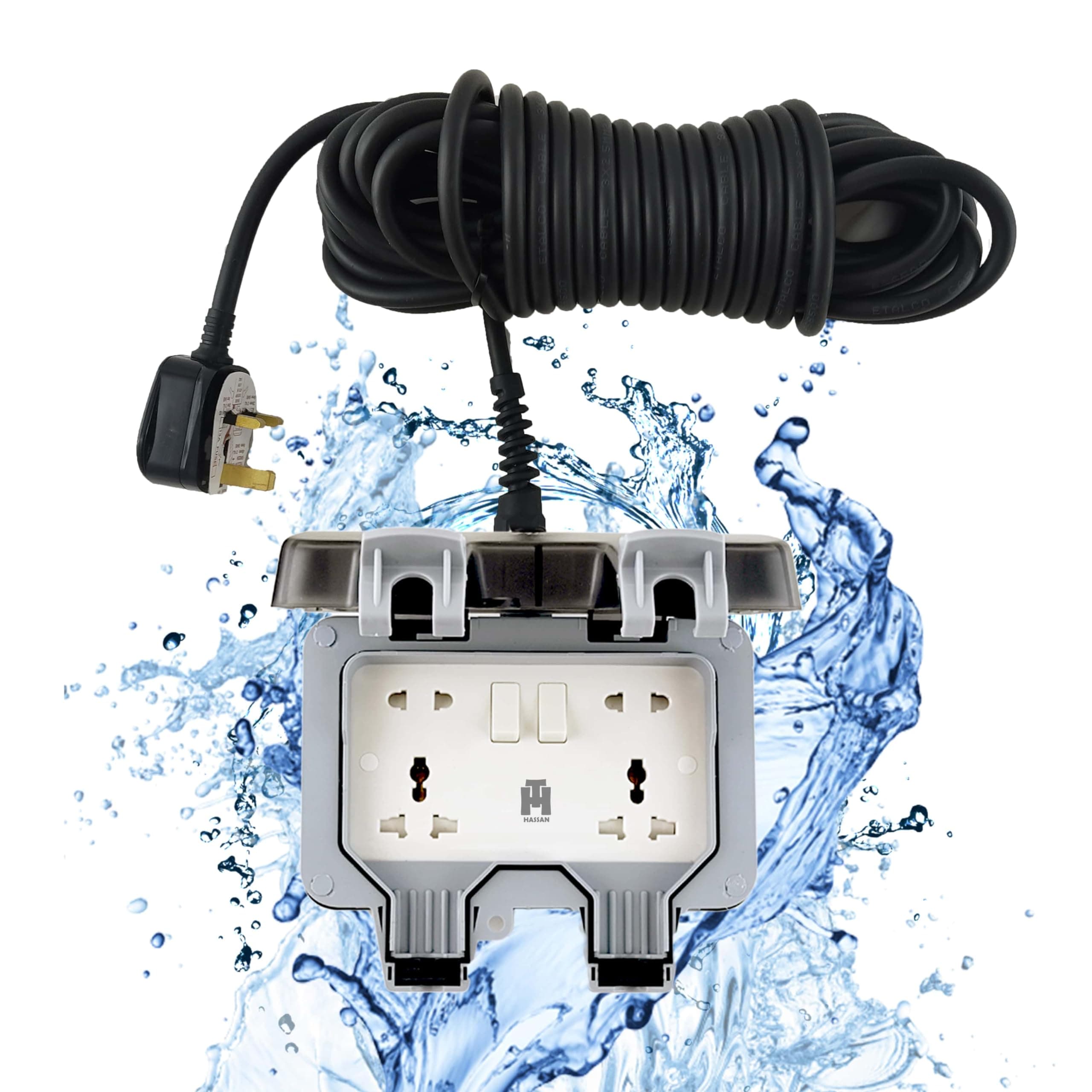 Hassan waterproof extension IP66 13A 220V socket weatherproof for outdoor garden garage use heavy electrical appliance (3 m) on Amazon.ae - Price Tracker
