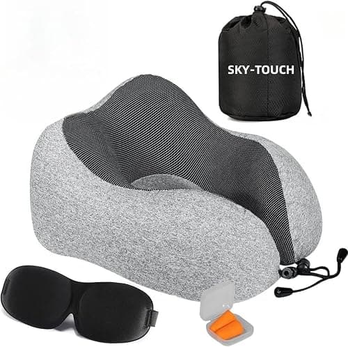 SKY-TOUCH Travel Pillow Set, Memory Foam Neck Pillow, U Shape Head Pillow Airplane Travel Kit with 3D Contoured Eye Masks, Earplugs and Storage Bag on Amazon - Best Deal Finder