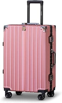 prosp 24"(20-25KG) Checked In Aluminum Frame Unbreakable Fashion Travel Trolley Luggage, Polycarbonate Hard Shell Suitcase with 360° Double Spinner Wheels (ROSE GOLD, Checked-In-24-Inch) على Amazon.ae - متتبع الأسعار
