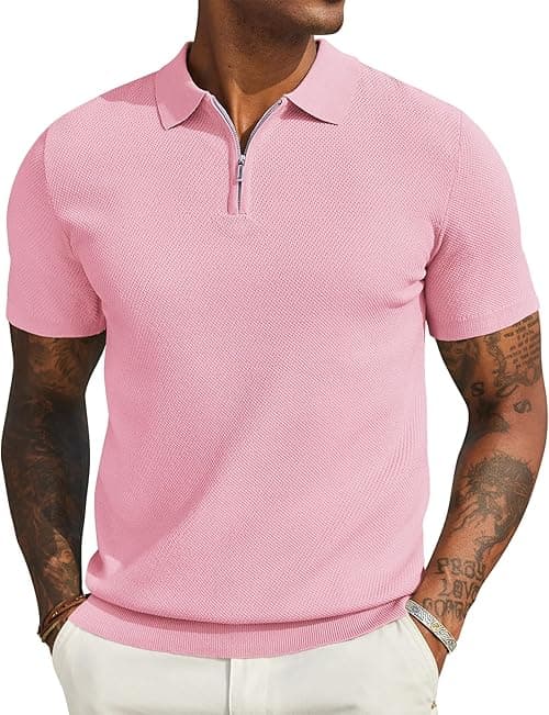 COOFANDY Mens Zipper Polo Shirts Short Sleeve Casual Knit Polo Shirts Lightweight Golf Shirt on Amazon.ae - Price Tracker