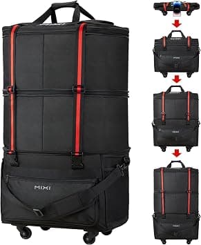 mixi Travel Bag with Wheels Expandable Foldable Luggage Bag Collapsible Rolling Travel Bag Duffel Bag Large Capacity Suitcase for Men Women, Black on Amazon.ae - Price Tracker