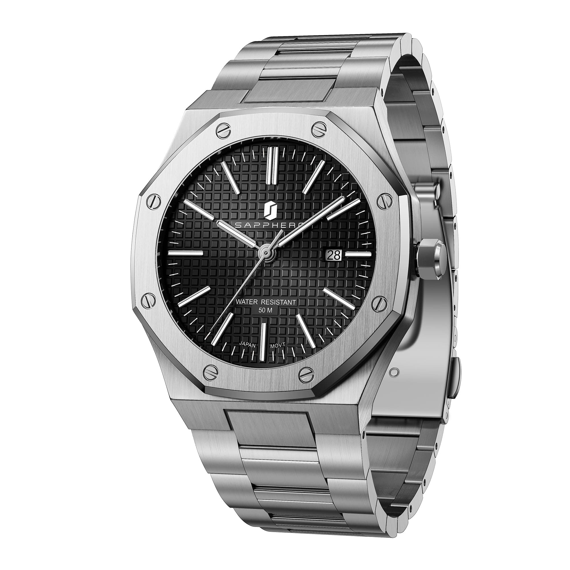 SAPPHERO Mens Watches 50M Waterproof Watches for Men Silver Stainless Steel Watch Analog Japanese Quartz Movement Octagonal Minimalist Luxury Classic Fashion Men's Wrist Watches Gifts for Men on Amazon.ae - Price Tracker