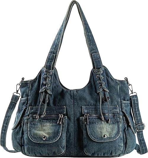 denim handbags for women blue denim shoulder tote bag on Amazon.ae - Price Tracker