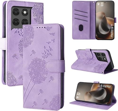 Motorola Moto G77/G67 5G Case Dandelion PU Leather Magnetic Closure Wallet Flip Case Cover for Motorola Moto G77/G67 5G Purple على Amazon.ae - متتبع الأسعار