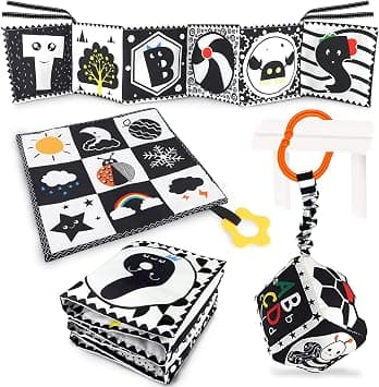 KUANGO 3 Pcs Black and White High Contrast Baby Toys, Newborn to 3 Months, Montessori Sensory Soft Book for Early Education, Infant Tummy Time Toys, Baby Gifts - Best Deal Finder