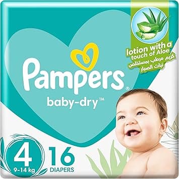 Pampers Baby-Dry Taped Diapers with Aloe Vera Lotion, up to 100% Leakage Protection, Size 4, 9-14kg, 16 Count - Amazon.ae Price Tracker