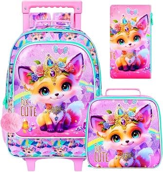 3Pcs Rolling Backpack for Girls, Kids Roller Backpacks with Wheels, Wheeled Bookbag with Lunch Box for School, Fox Yellow, One Size, Modern on Amazon.ae - Price Tracker