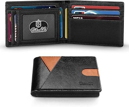 Zitahli Mens Slim Bifold Wallet with Bill Compartment RFID Blocking Front Pocket Wallet for Men with ID Window and Gift Box, Black and Brown Accented, S on Amazon.ae - Price Tracker