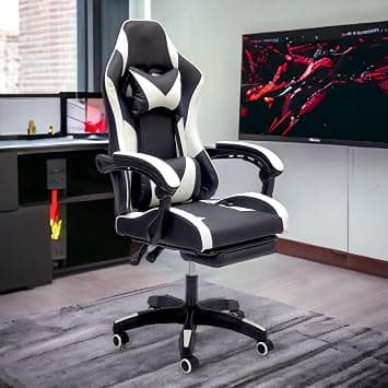 SBF Gaming Chair with Footrest, High Back Leather Office Desk Chair with USB Massager, Adjustable Height, Headrest and Lumbar, Swivel Video Game Chair, Ergonomic Computer Gaming Chair (White Black) - Amazon.ae Price Tracker