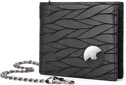 BULLCAPTAIN Genuine Leather Men's Wallet With AirTag Holder AirTag Wallet RFID Blocking 2 ID Windows Large Bifold Wallet for Men with Chain T01 (Black) - Best Deal Finder