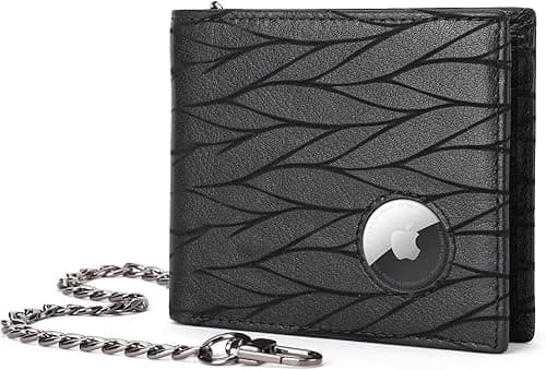 BULLCAPTAIN Genuine Leather Men's Wallet With AirTag Holder AirTag Wallet RFID Blocking 2 ID Windows Large Bifold Wallet for Men with Chain T01 (Black) on Amazon.ae - Price Tracker