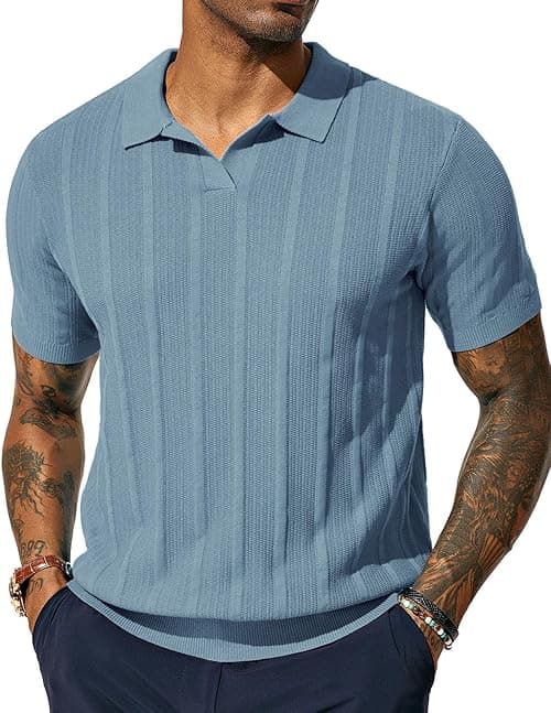 PJ PAUL JONES Mens Polo Shirts Textured Knit V-Neck Summer Shirts on Amazon.ae - Price Tracker