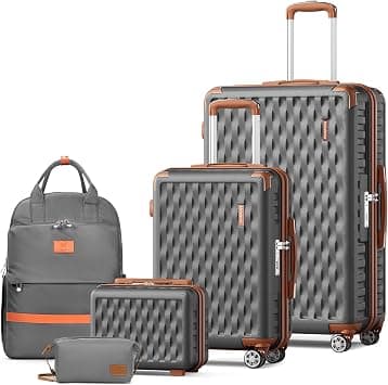Melalenia Hard shell luggage, Grey Brown, 5 Piece Set(BP/TB), Hardside Luggage With Spinner Wheels on Amazon.ae - Price Tracker
