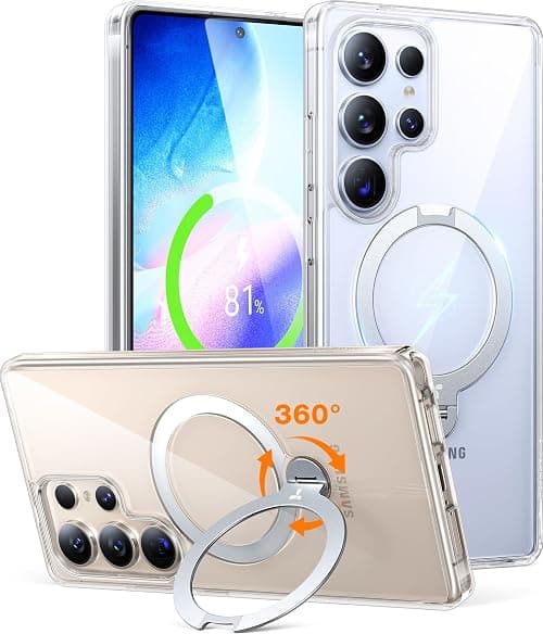 TORRAS 360°Spin Magnetic Stand for Samsung Galaxy S25 Ultra Case, Compatible with Magnetic, Military Grade Shockproof Slim Protective S25 Ultra Case with Kickstand & Ring Holder, Ostand Spin, Clear على Amazon.ae - متتبع الأسعار