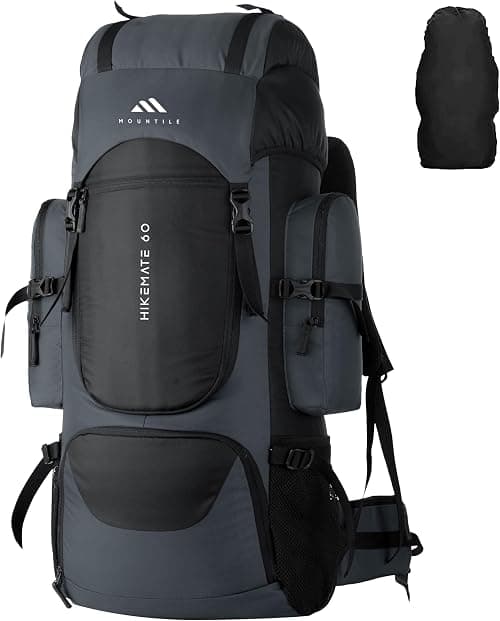 MOUNTILE 60L Travel Backpack with Water Proof Rain Cover, Shoe Compartment - Camping Hiking Rucksack Trekking Bag (Navyblue) - MTL03, GREY, XL, Casual on Amazon.ae - Price Tracker