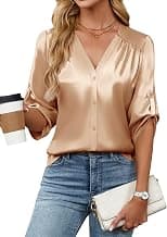Blooming Jelly Womens Button Down Shirts 3/4 Sleeve Dressy Casual Tops Pleated Satin Silk Business Blouses 2026 - Best Deal Finder
