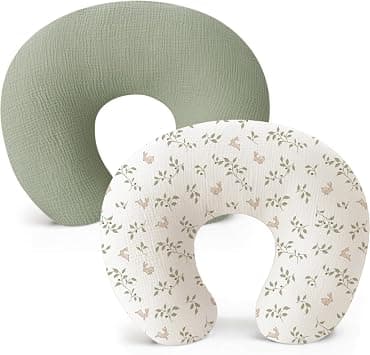 Konssy Muslin Nursing Pillow Covers, Soft and Cute Nursing Covers for Breastfeeding Pillows, Ideal for Newborn Baby Boys and Girls (Fog Green, Sprout) - 2 Pack على Amazon.ae - متتبع الأسعار