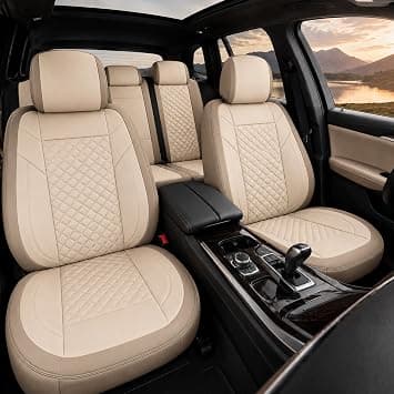 Luxury 5 Pcs PU Leather Cross Over (SUV Car) Car Seat Cover Full Set - Universal Fit, Waterproof Automotive Seat Protector, Breathable Anti-Slip Car Cushion Pad (Beige-SUV) على Amazon.ae - متتبع الأسعار