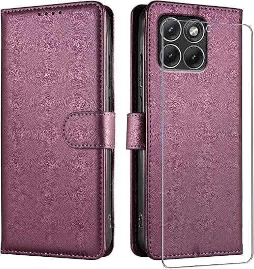 Motorola Moto G67 / G77 / G87 5G Case with Tempered Glass, High Quality PU Leather Flip Case Cover [Wallet with RFID Protection] - Purple على Amazon.ae - متتبع الأسعار