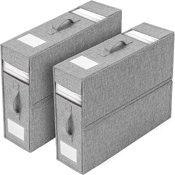 Foldable Bed Sheet Organizer, 2pcs Storage Box Closet Cube Organizer 2 Windows, 2 Handles (Grey) - متتبع أسعار Amazon.sa
