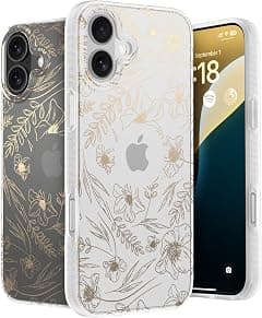 LONLI Hue - for iPhone 16 Plus Case - Gold Floral Phone Case with [4 Airbag Cushioned Corners] - Cute, Unique and Aesthetic Shockproof Cover for Women and Girls - Amazon.ae Price Tracker