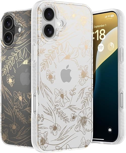 LONLI Hue - for iPhone 16 Plus Case - Gold Floral Phone Case with [4 Airbag Cushioned Corners] - Cute, Unique and Aesthetic Shockproof Cover for Women and Girls on Amazon.ae - Price Tracker