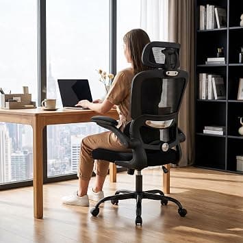 DROGO Ergonomic Office Chair for Home & Office | High Back Mesh Computer Chair with Adjustable Seat, Lumbar Support & Headrest | Reclining Desk Chair with Flip-Up Armrest - Black on Amazon.ae - Price Tracker