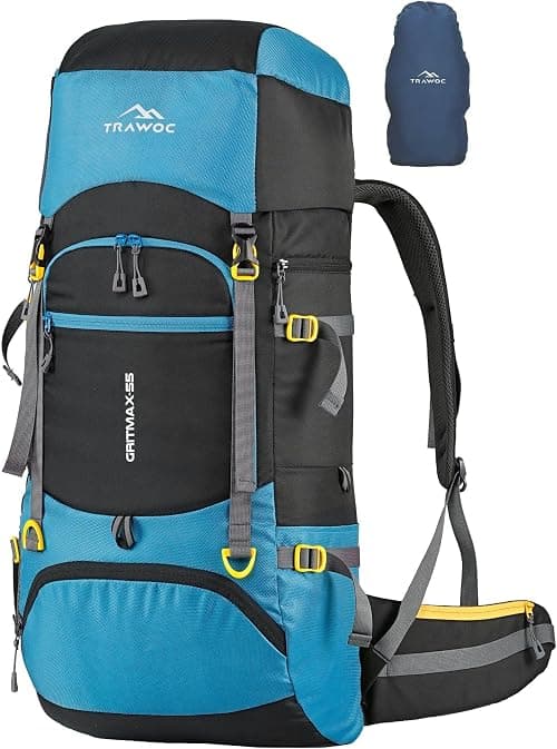 TRAWOC GRITMAX 55 Litre Travel Bag Front & Top Open Backpack for Hiking Trekking Camping, Rucksack Bag for Men & Women with Rain Cover and Shoe Compartment SHK017 على Amazon.ae - متتبع الأسعار