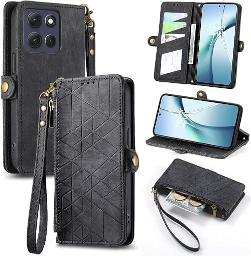 Compatible with Motorola Moto G77 5G Compatible with Motorola Moto G67 5G Flip Stand Zipper wallet Magnetic clasp Lanyard Protective Case Black on Amazon.ae - Price Tracker