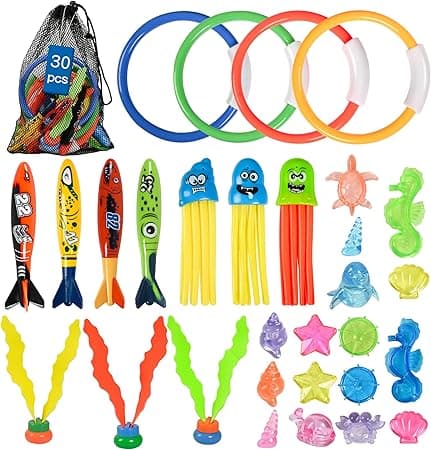 30 Pcs Diving Pool Toys for Kids, Underwater Swimming Toys with Storage Bag, Summer Swim Games Sinking Set, Dive Gifts Include Torpedos Rings Marine Animals Octopus Toys for Boys Girls Toddlers on Amazon.ae - Price Tracker