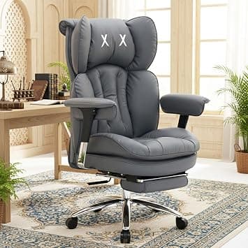 Efomao Executive Office Chair for Big and Tall Users, 180kg Capacity, 57cm Wide Seat, 16cm Extra-Thick Cushion, PU Leather, Footrest, Adjustable Armrests, Grey على Amazon.ae - متتبع الأسعار