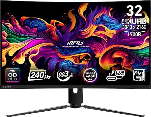 MSI MPG 321CURX QD-OLED 32-inch 3840 x 2160 (UHD) Computer Monitor, 240Hz, Adaptive-Synch, HDMI, DP Port, VESA Mountable, Tilt, Speaker, 0.03ms, Black on Amazon.ae - Price Tracker