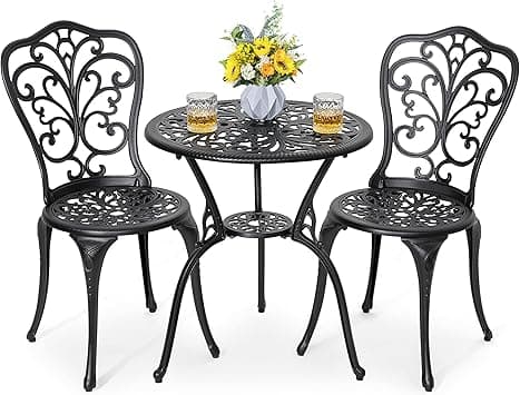 NUU GARDEN 3 Piece Bistro Set Outdoor, All Weather Cast Aluminum Patio Bistro Sets Patio Table and Chairs Set of 2 with Umbrella Hole for Yard, Balcony, Black, Butterfly Backrest - Amazon.ae Price Tracker
